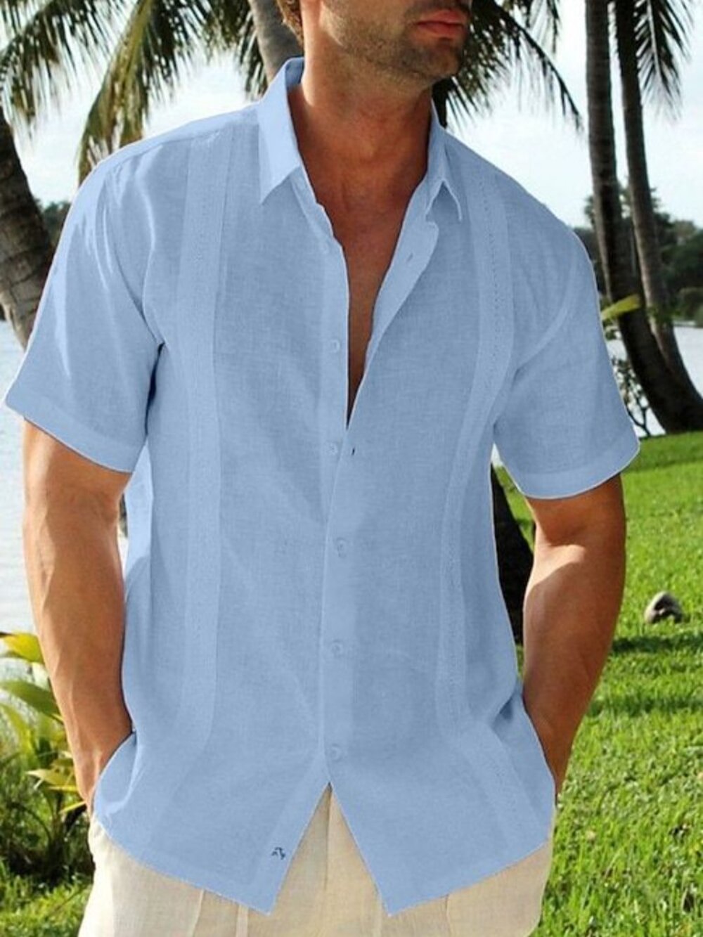 Men's Guayabera Havana/Cuban Style Linen Blend Shirt sz S - Vintage Surf